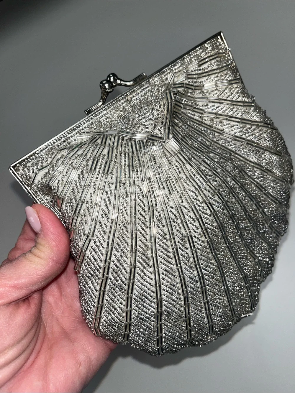 Silver Shell-Style Evening Crossbody / Clutch Bag